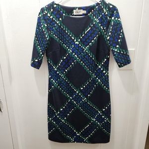 Eliza J. Short 3/4 Sleeve Navy Blue/Green Dress Size 4
